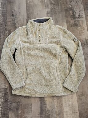 Kuhl Womens Small Avolan 1/4 Snap Top Sherpa Fleece Sweater Beige Hiking Outdoor